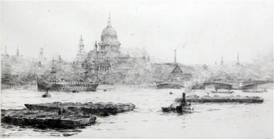 Rowland Langmaid (1897-1956) St Pauls from The Thames 5 x 10in.